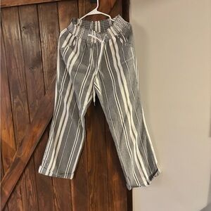 Ci Sono Gray and White Striped Linen Pants